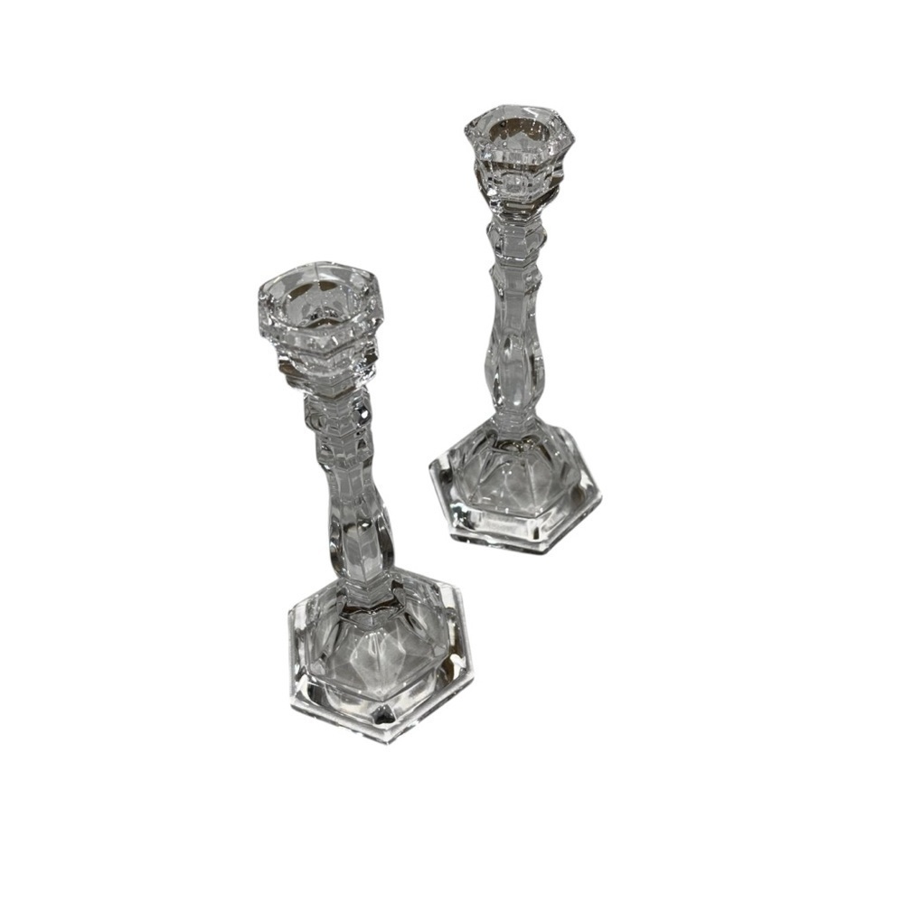 Unbranded Crystal Candle Holders Set of 2 Candle Sticks Clear Formal Dining
